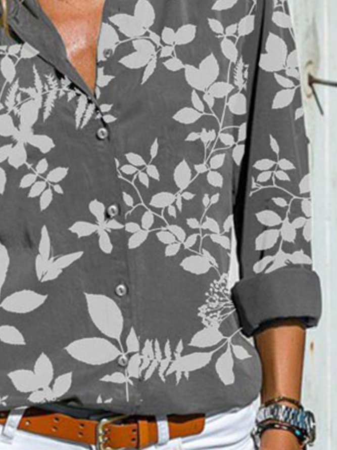 Retro Langarm Blumenmuster Geknöpft Große Größen Lässig Shirts Blusen&Shirts