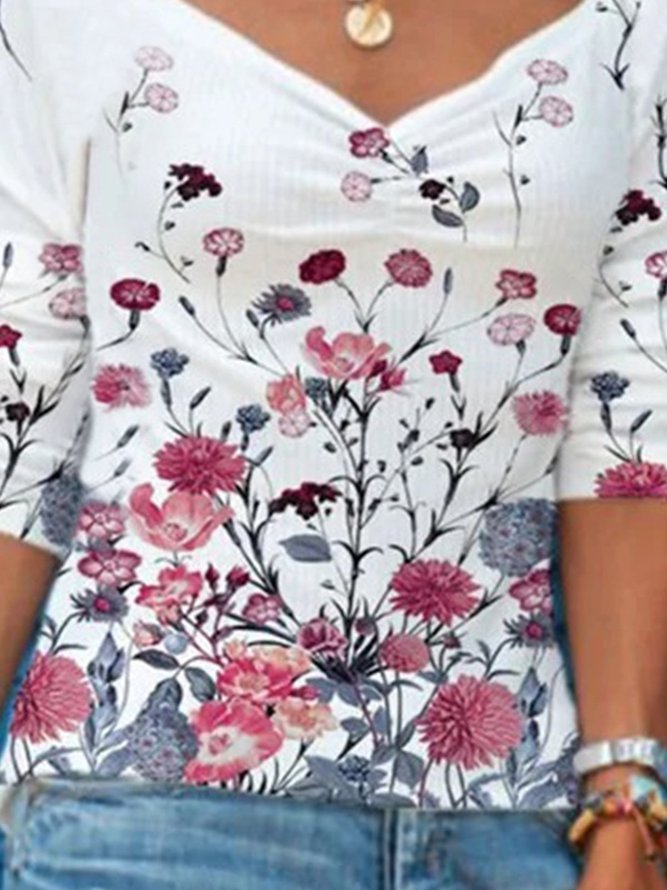 3/4 Ärmel Retro Shirts & Blusen mit Blumenmuster