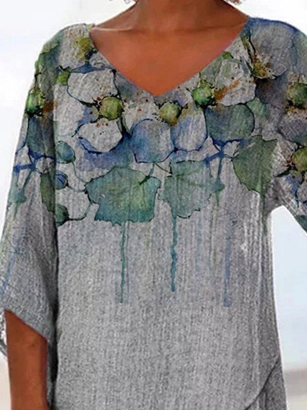 3/4 Ärmel Lässige Blusen & Shirts mit V-Ausschnitt