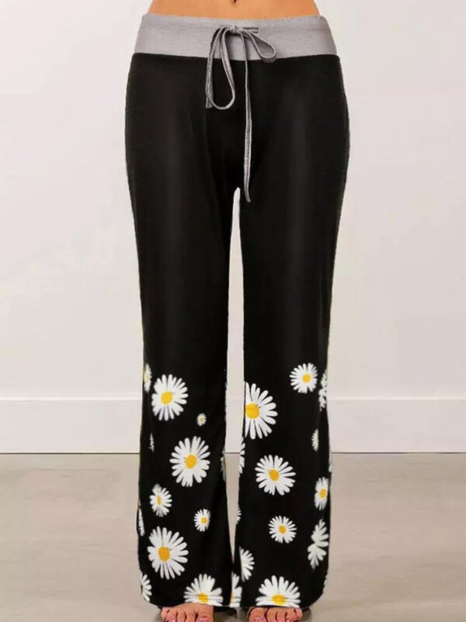 Retro Farbblock Freizeithose mit Gänseblümchen Print