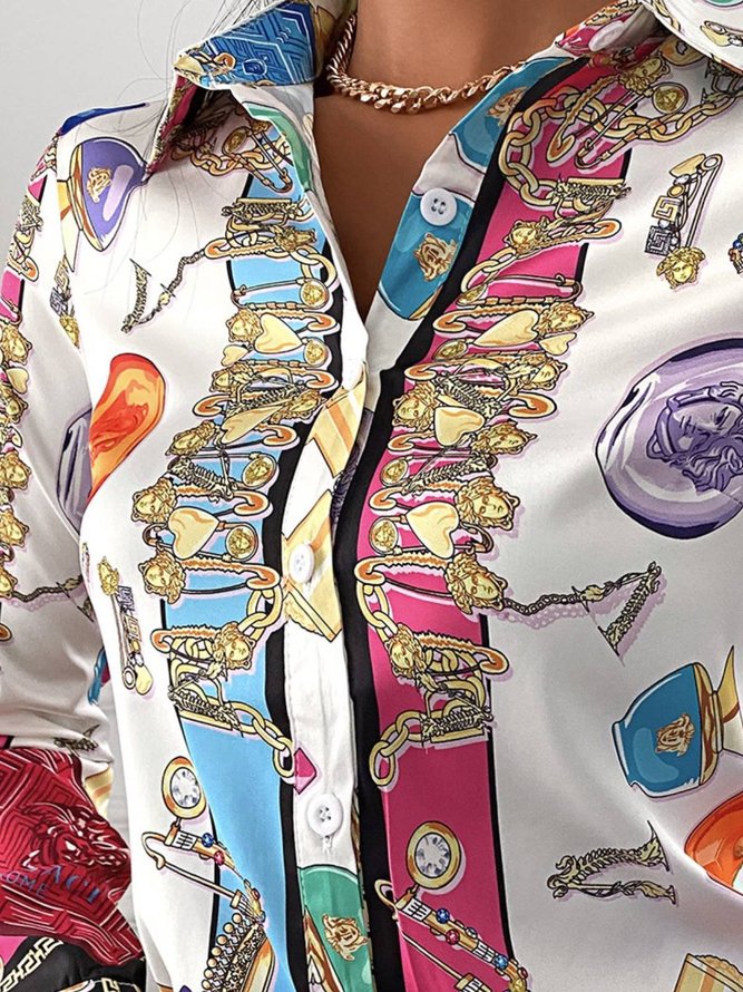 Print Retro Bluse mit Langarm