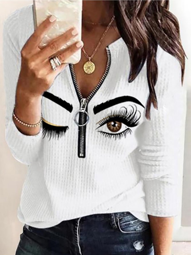 V-Ausschnitt Lässig Print Shirts & Blusen&Shirts