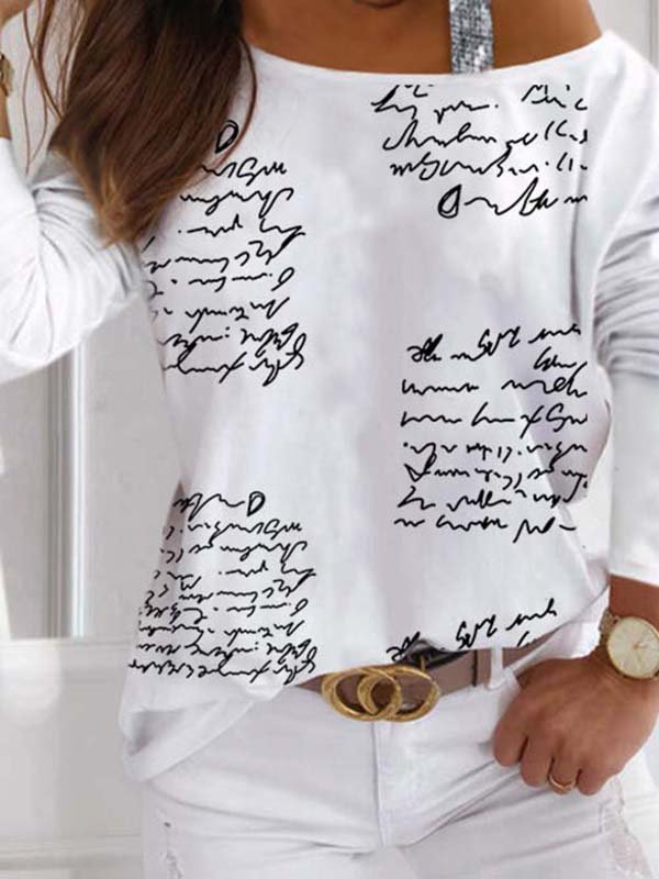 Langarm Lässig Buchstabe Print Carmen Shirts & Blusen&Shirts