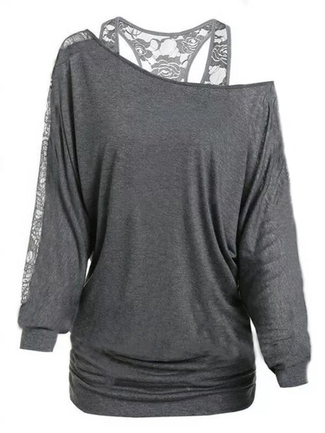 Baumwolle Langarm Schulterfrei Shirts & Blusen&Shirts