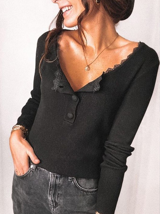 Unifarben Lässiger Pullover mit Langarm