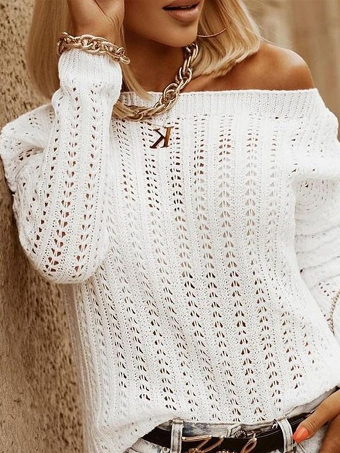 Unifarben Lässiger Strickpullover