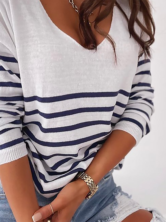 Große Größen Langarm Gestreift Pullover