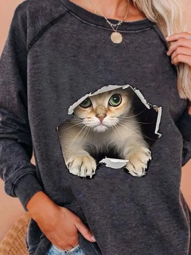 Lässig Langarm Rundhals Große Größen Print Blusen&Shirts Sweatshirts