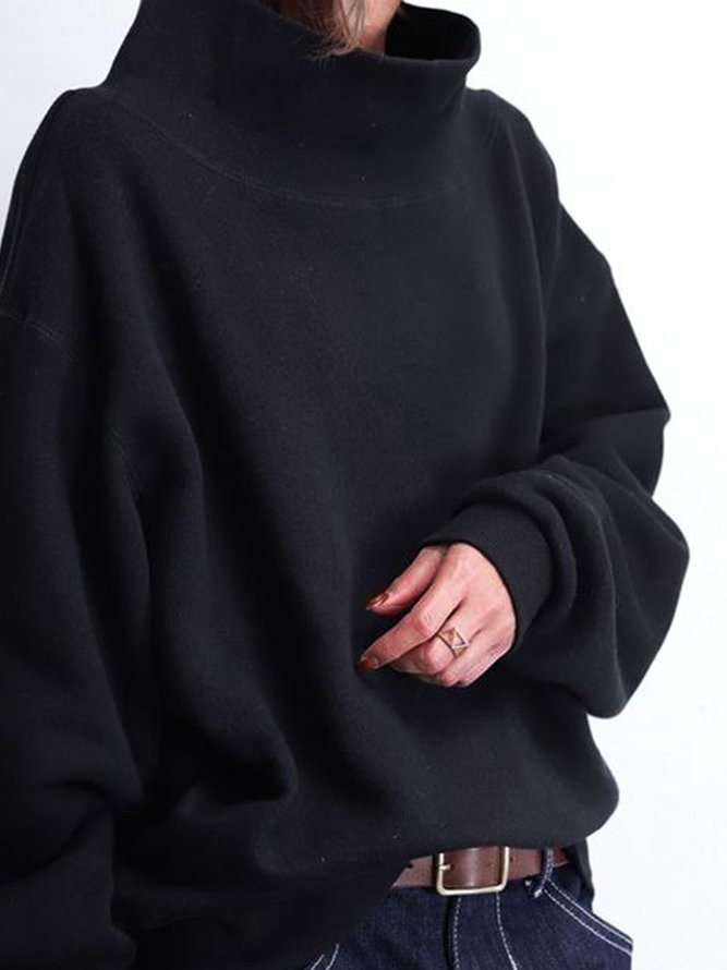Schwarz Basic Langarm Rollkragen Normal Sweatshirts