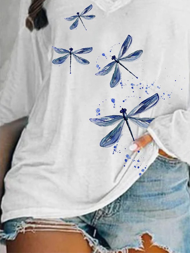 Lässig Baumwollgemisch Libelle Print Shirts & Blusen&Shirts
