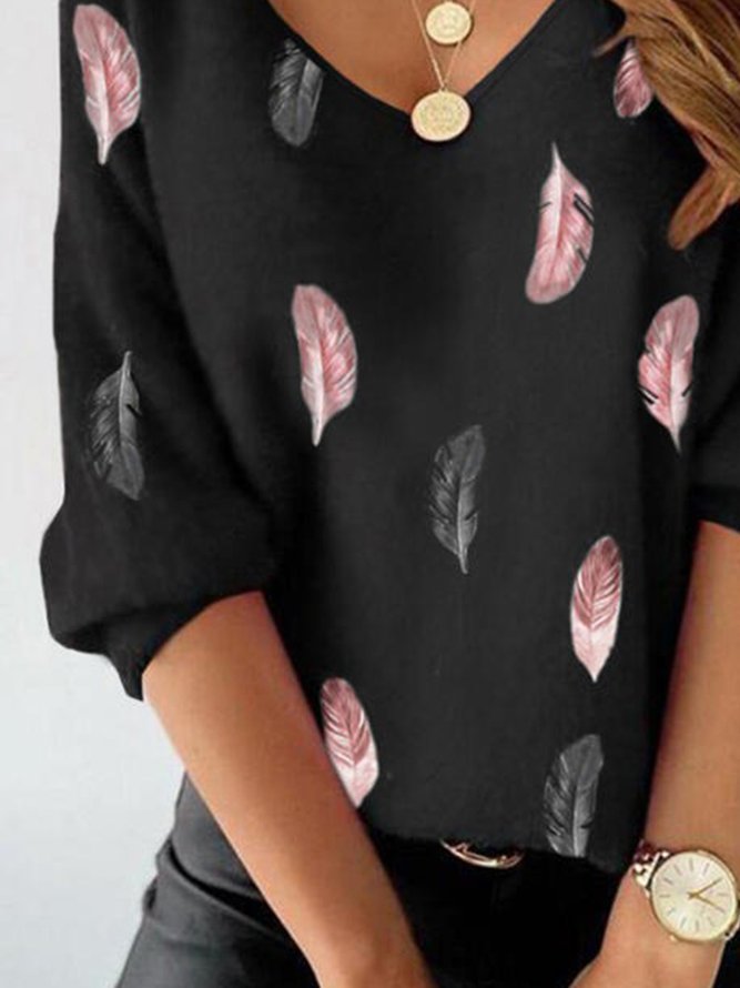 Schwarz Lässig Print Langarm Shirts & Blusen&Shirts