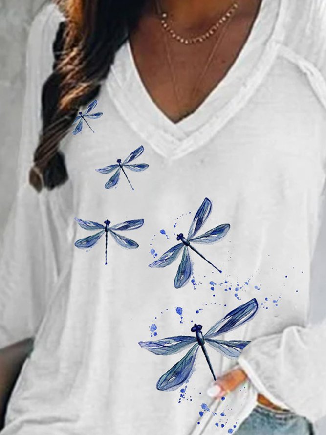Lässig Baumwollgemisch Libelle Print Shirts & Blusen&Shirts