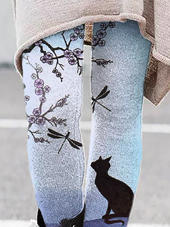 Große Größen Katze Grafik Dünn Leggings