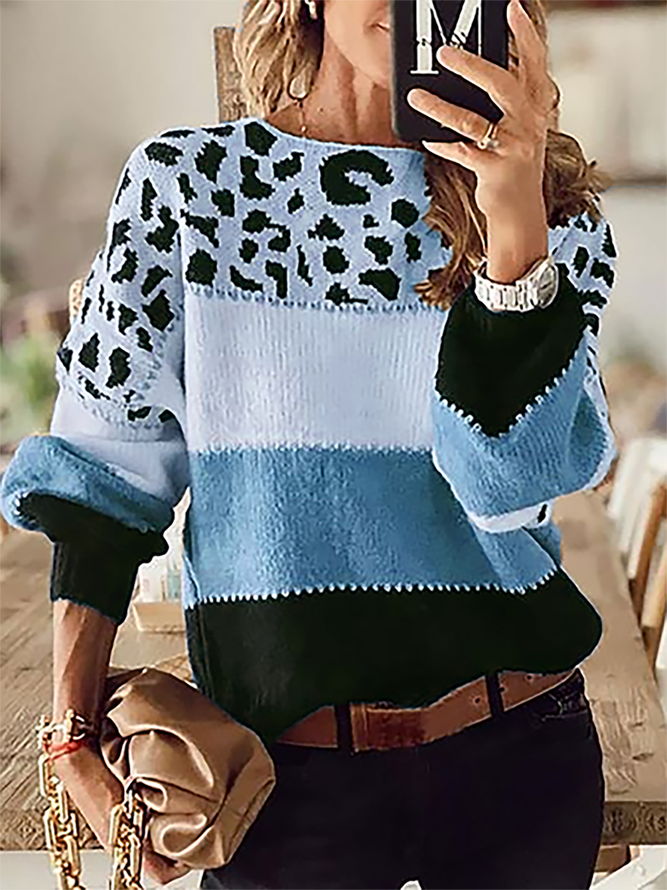 Große Größen Rundhals Leopard Langarm Pullover