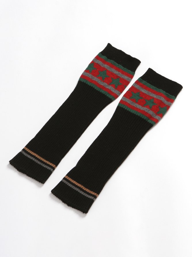 Einfache Gestreifte Socken mit Sternmuster aus Wolle