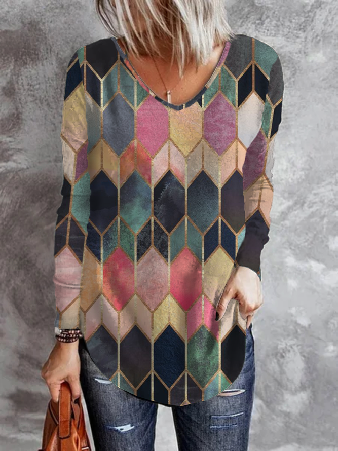 Große Größen Lässig Geometrisch Print T-Shirt