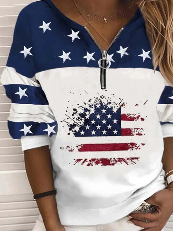 Hippie Rundhals Sweatshirts mit Sterne Flagge Print
