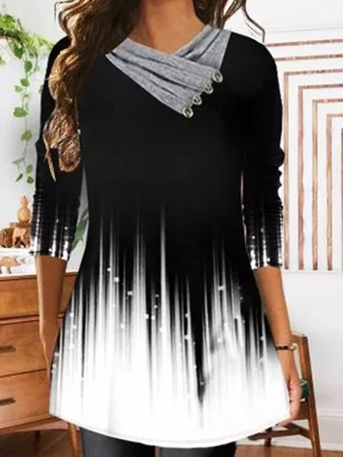 Print Langarm Blusen & Shirts mit Wasserfallausschnitt