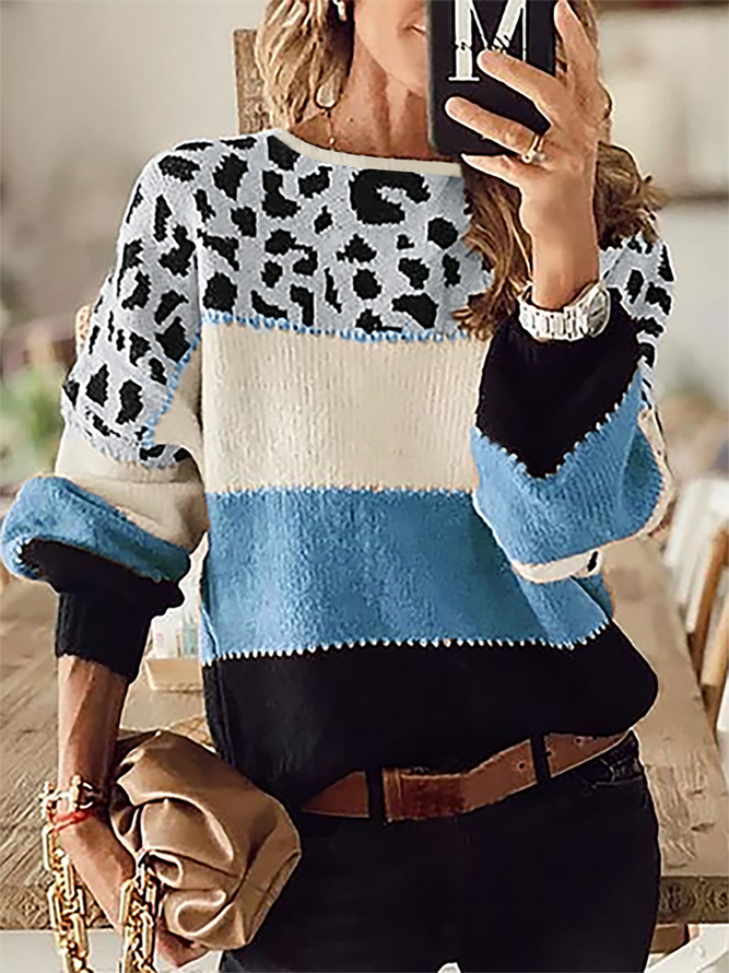 Große Größen Rundhals Leopard Langarm Pullover