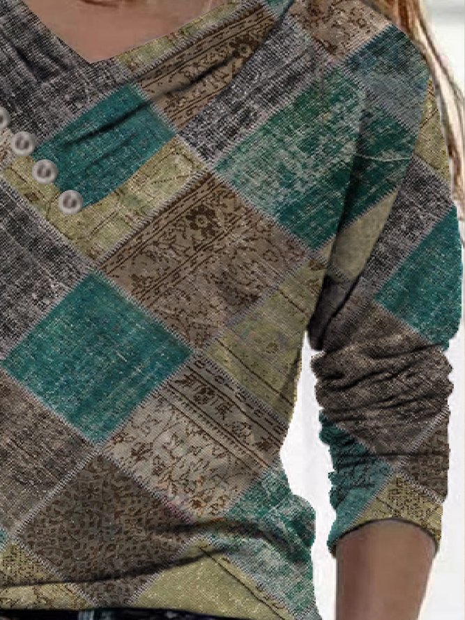 Lässig Wasserfallausschnitt Print Locker Blusen & Shirts