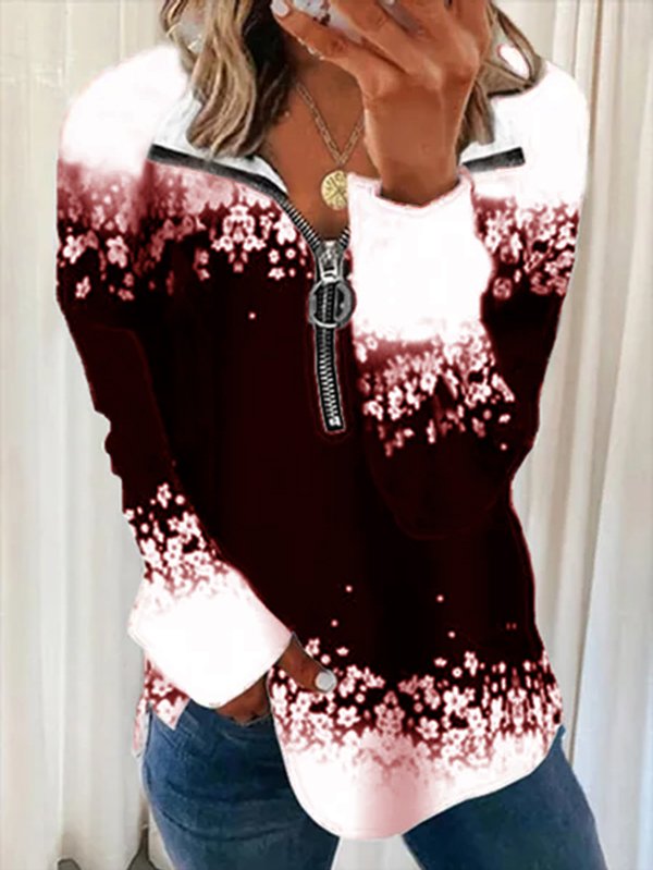 Große Größen Lässig Reißverschluss Print Sweatshirts