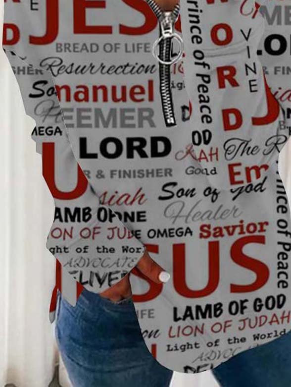 Stehkragen Sweatshirt mit Buchstabe Print aus Baumwollmishcung