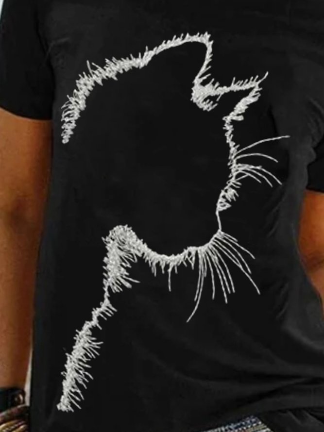 Kurzarm Rundhals T-Shirts mit Katze Print