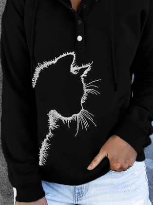 Große Größen Katze Print Kapuzenpullover Sweatshirts