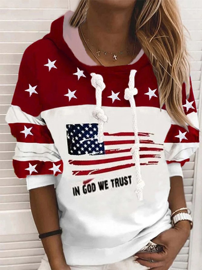 Farbblock Langarm Sweatshirts mit Sterne Flagge Buchstabenmuster