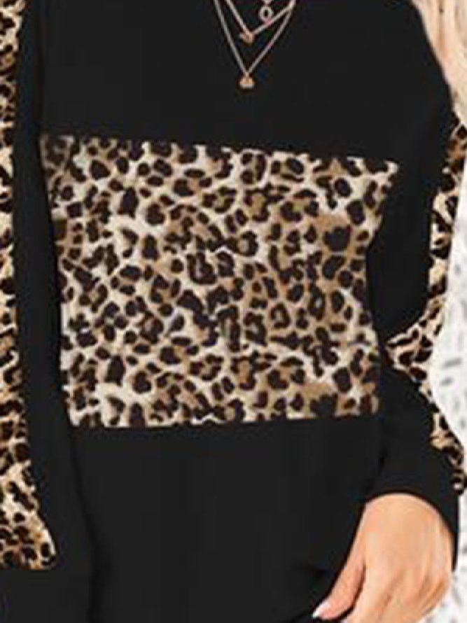 Lässig Leopard Rundhals Langarm Sweatshirts