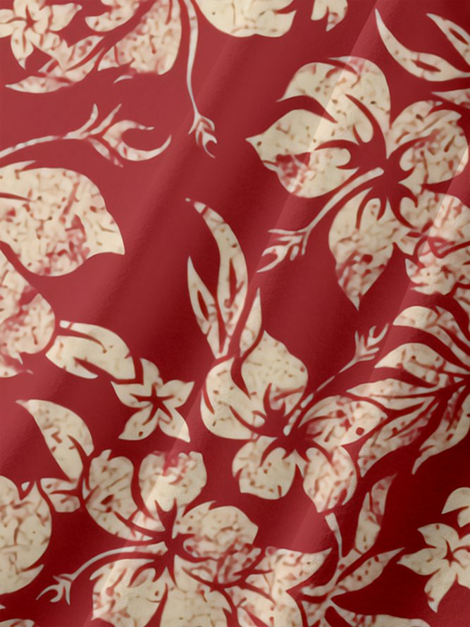 Urlaub Stil Hawaiische Serie Pflanze Blume Blätter Element Revers Kurzarm Bluse Print Oberteile