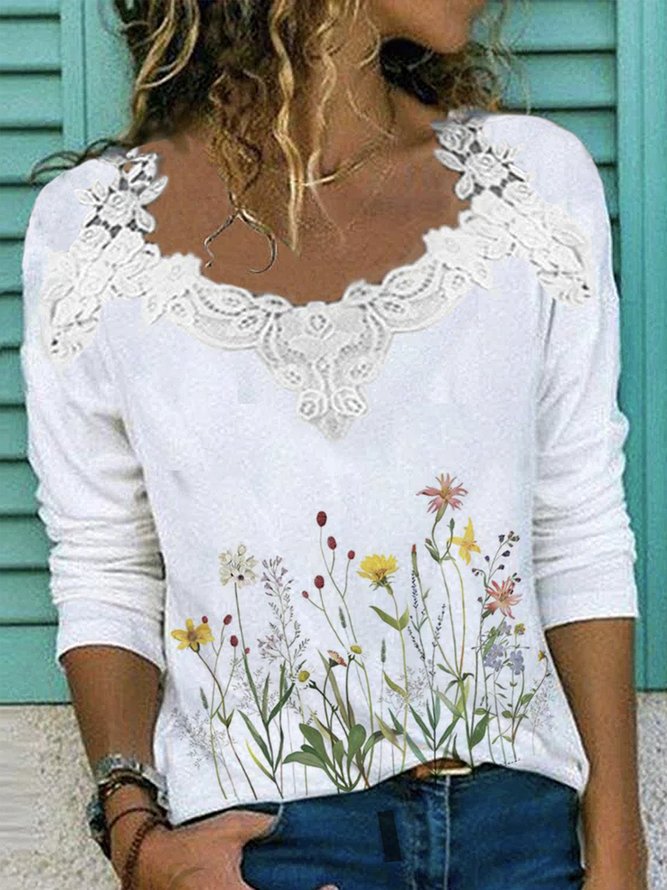 Pflanzen Baumwollgemisch Rundhals Shirts & Blusen