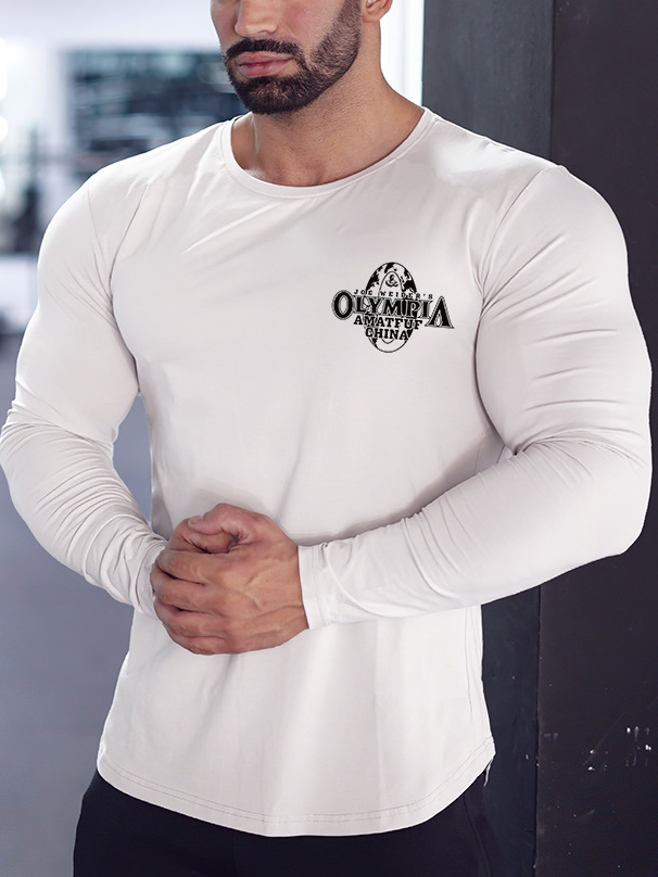 Herren Text Grafik Elemente Print Rundhals Langarm Strecken Fest Ausbildung Sport T-Shirts