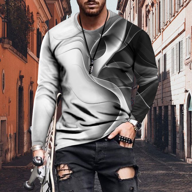 Athleisure Abstrakt Batik Digital Print Pullover T-Shirt
