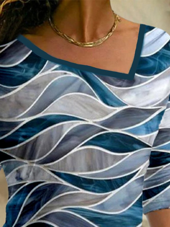 Geometrisch Langarm Asymmetrisch Kragen Große Größen Lässig Blusen&Shirts