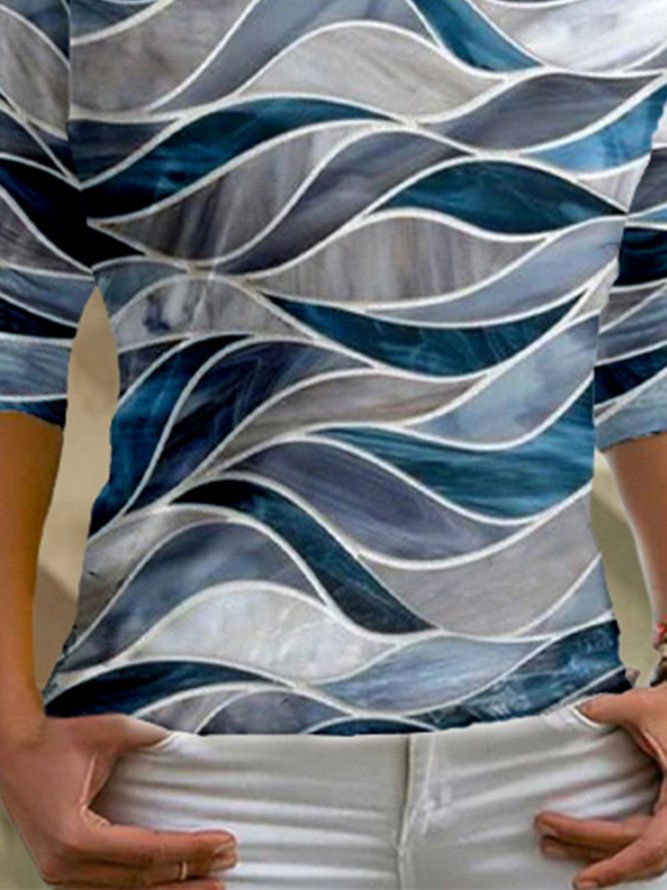 Geometrisch Langarm Asymmetrisch Kragen Große Größen Lässig Blusen&Shirts