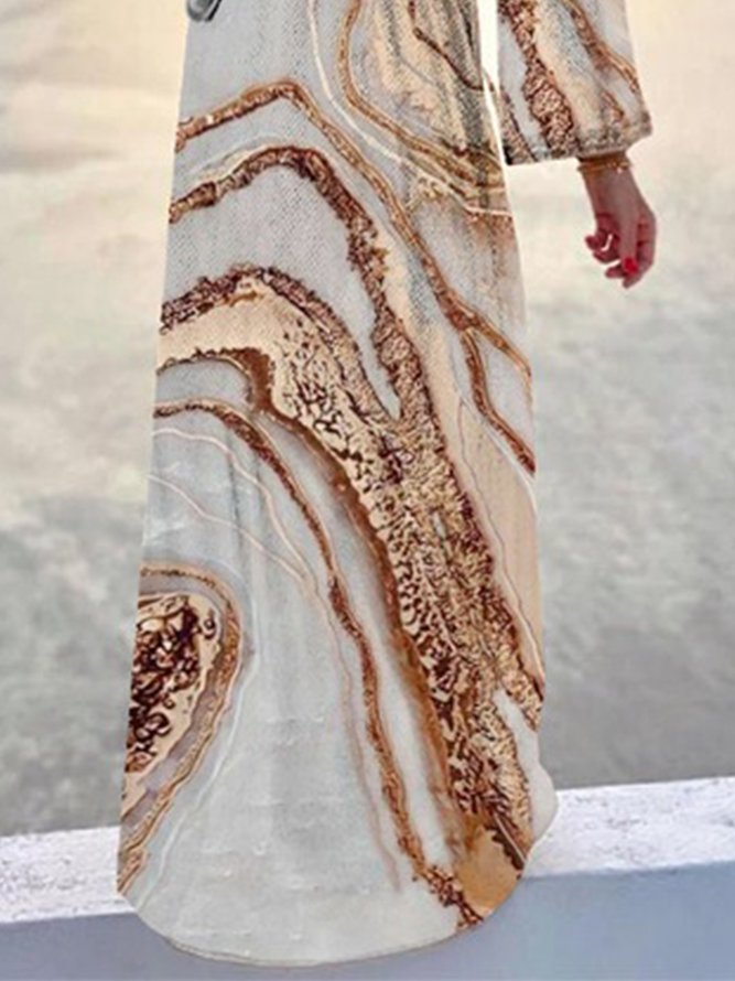 Geometrisch Langarm V-Ausschnitt Große Größen Freizeitkleid