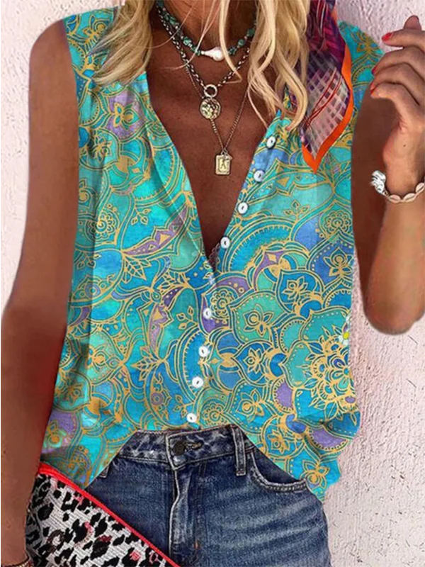 Paisley Lässig Kurzarm Bluse