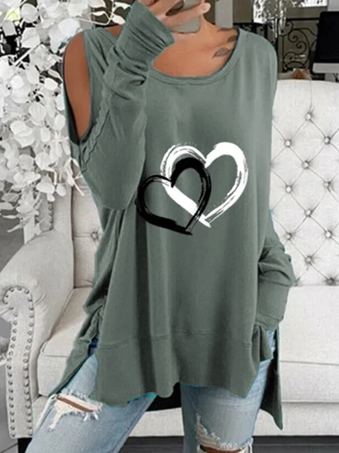 Lässig Herz Baumwollgemisch Shirts & Blusen