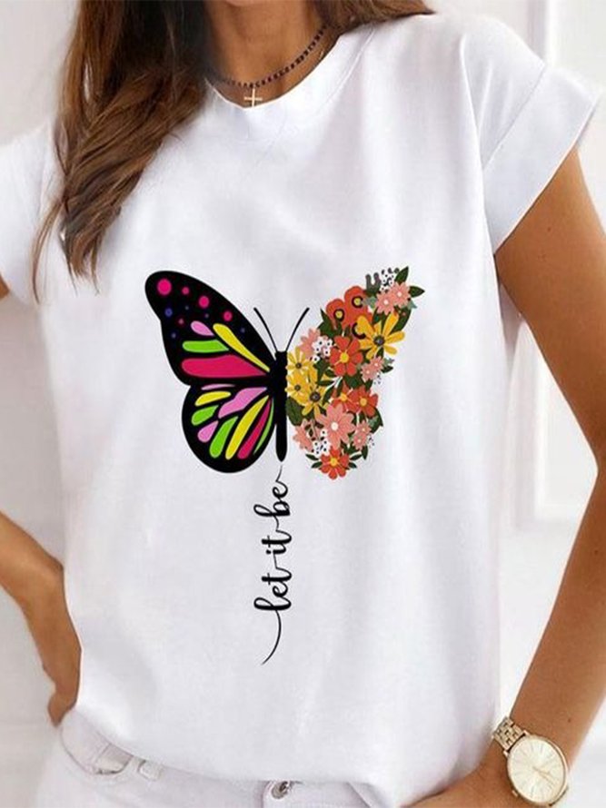 Schmetterling Lässig Kurzarm Locker T-Bluse
