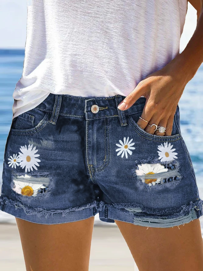 Geblümt Denim Kurz Sommer Locker Denim Shorts Bottoms
