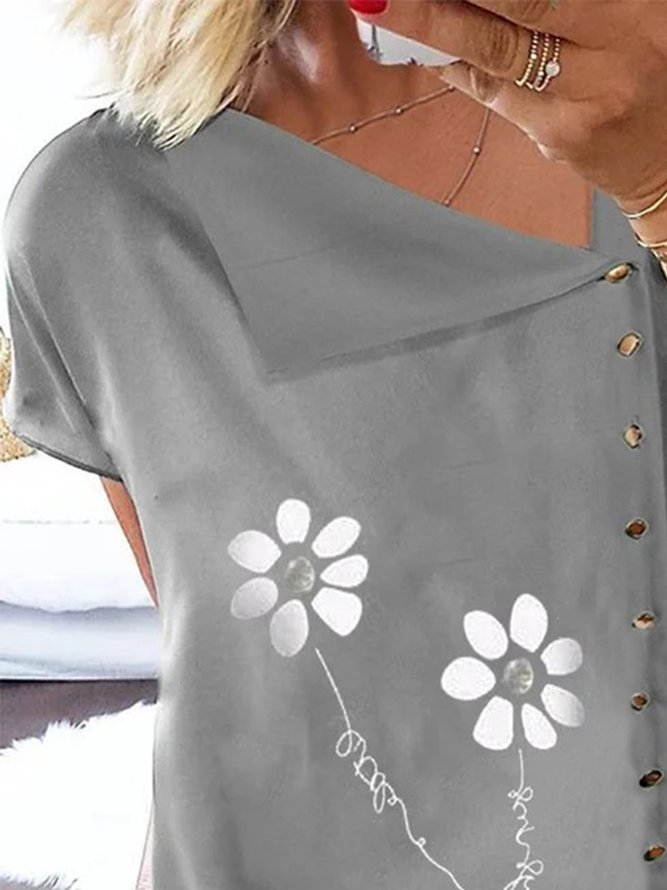 Geknöpft Geblümt Kurzarm Große Größen Lässig Blusen & Shirts