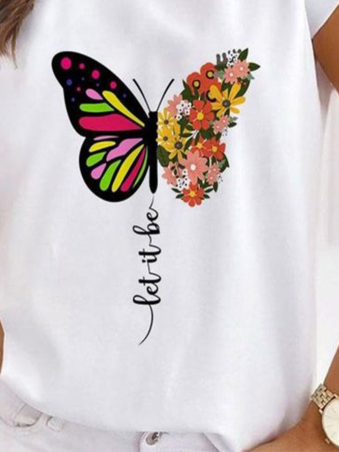 Schmetterling Lässig Kurzarm Locker T-Bluse