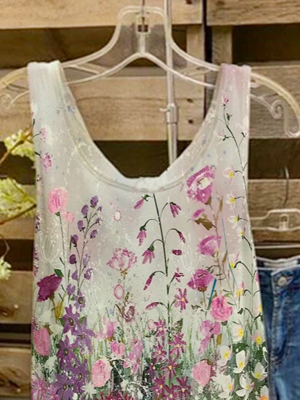 Basic Ärmellose Blusen & Shirts mit Geblümtem Print