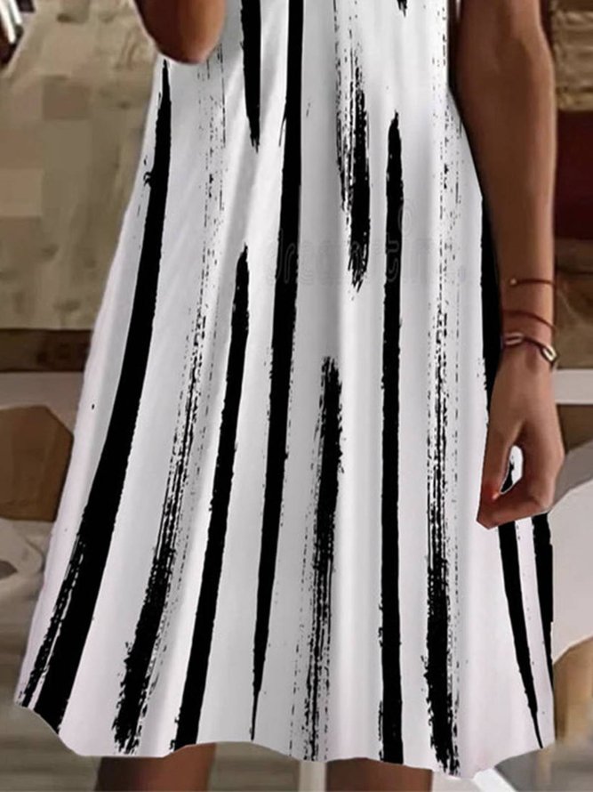 Gestreift V-Ausschnitt Lässig Kurzarm Kleid