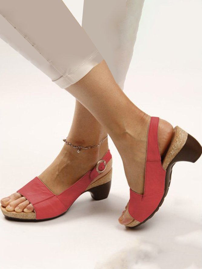 Retro Unifarben Einfach Offen Sandalen mit klobigem Absatz