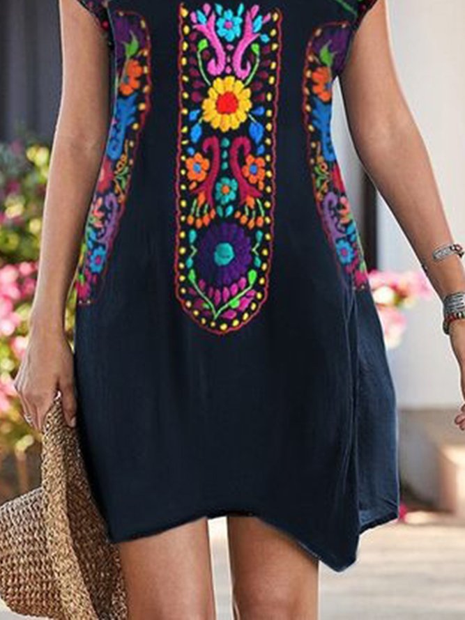 Ethnisch Print Lässig Kurzarm Locker Kleid