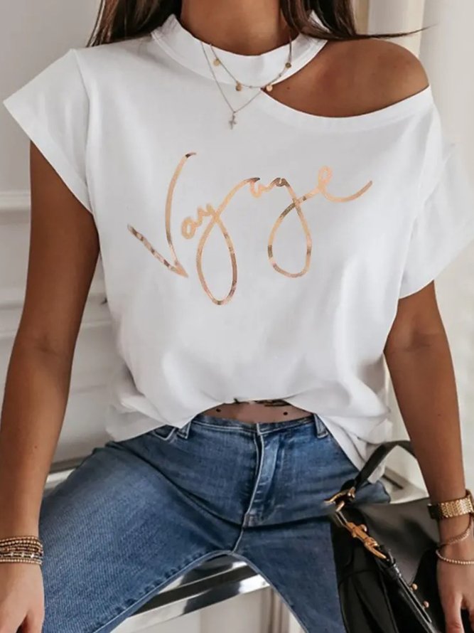 Lässig Kurzarm Rundhals Große Größen Print Shirts & Blusen T-Shirts