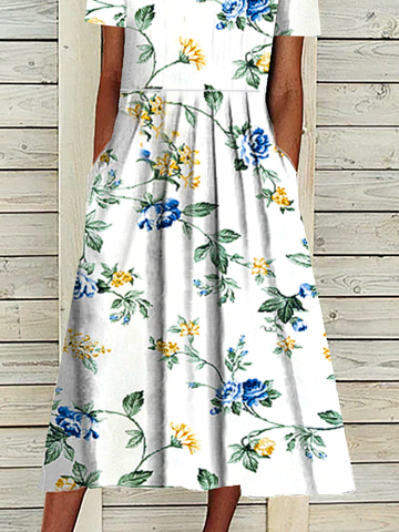 Kurzarm Lässiges Kleid mit Taschen