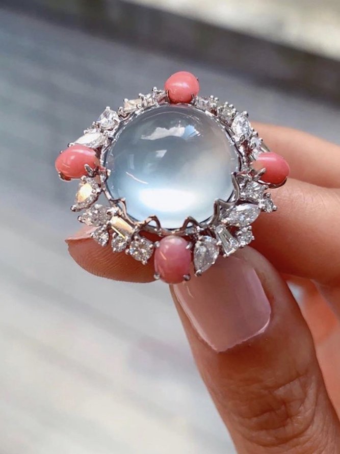 volle Deckung Diamant Groß Juwel Blume Ring
